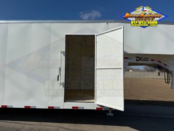 2027 DELCO E224 8' X 24' GOOSENECK ENCLOSED CARGO TRAILER WITH SPRING ASSISTED RAMP GATE AND SPARE 1