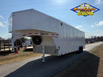2027 DELCO E224 8' X 24' GOOSENECK ENCLOSED CARGO TRAILER WITH SPRING ASSISTED RAMP GATE AND SPARE 1