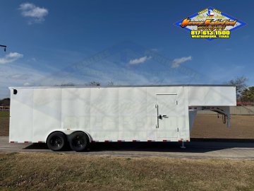 2027 DELCO E224 8' X 24' GOOSENECK ENCLOSED CARGO TRAILER WITH SPRING ASSISTED RAMP GATE AND SPARE 1