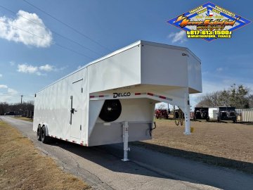 2027 DELCO E224 8' X 24' GOOSENECK ENCLOSED CARGO TRAILER WITH SPRING ASSISTED RAMP GATE AND SPARE 1