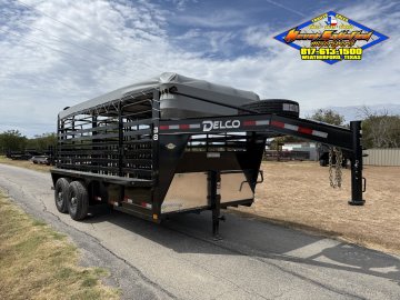 2027 DELCO 6'8" X 16' BAR TOP BUMPER PULL CATTLE TRAILER WITH SPARE 14K-GVWR