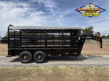 2027 DELCO 6'8" X 16' BAR TOP BUMPER PULL CATTLE TRAILER WITH SPARE 14K-GVWR