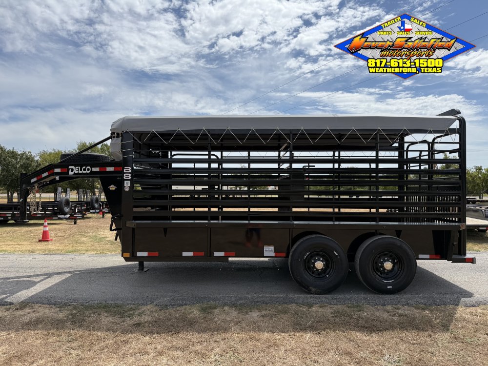 2027 DELCO 6'8" X 16' BAR TOP BUMPER PULL CATTLE TRAILER WITH SPARE 14K-GVWR