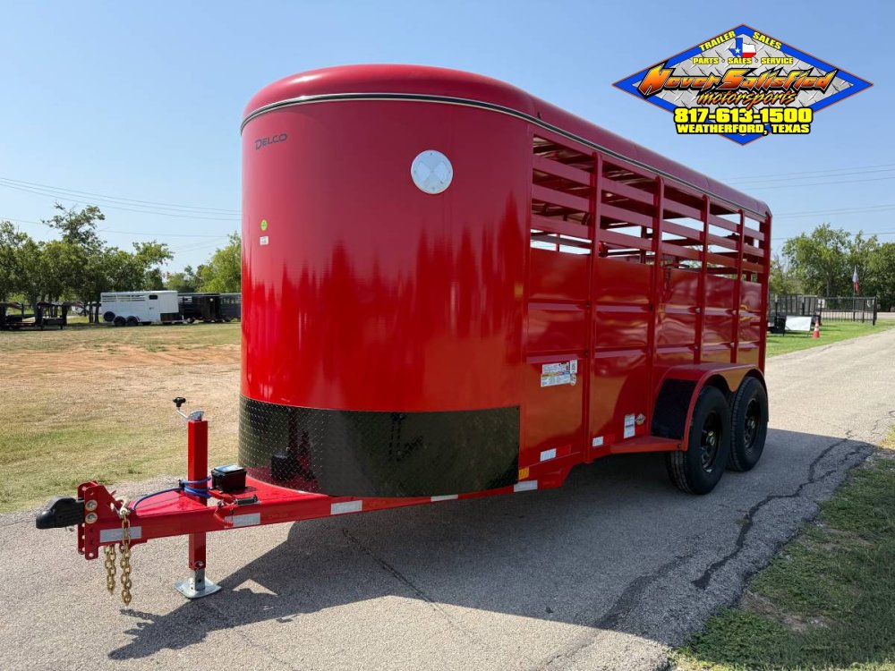2027 DELCO 6' X 16' BUMPER PULL STOCK TRAILER WITH SPARE, RED 12,000 GVWR