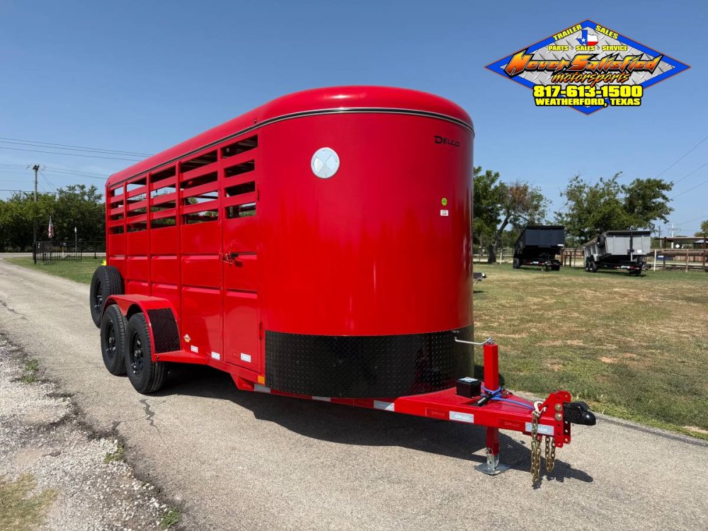 2027 DELCO 6' X 16' BUMPER PULL STOCK TRAILER WITH SPARE, RED 12,000 GVWR