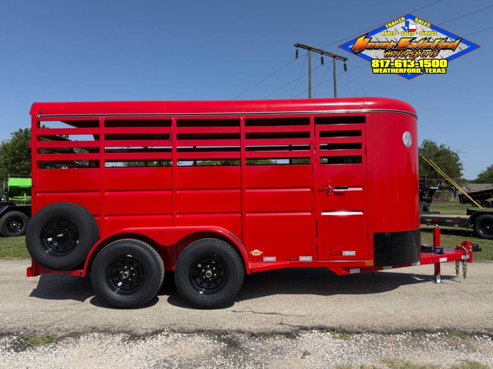2027 DELCO 6' X 16' BUMPER PULL STOCK TRAILER WITH SPARE, RED 12,000 GVWR