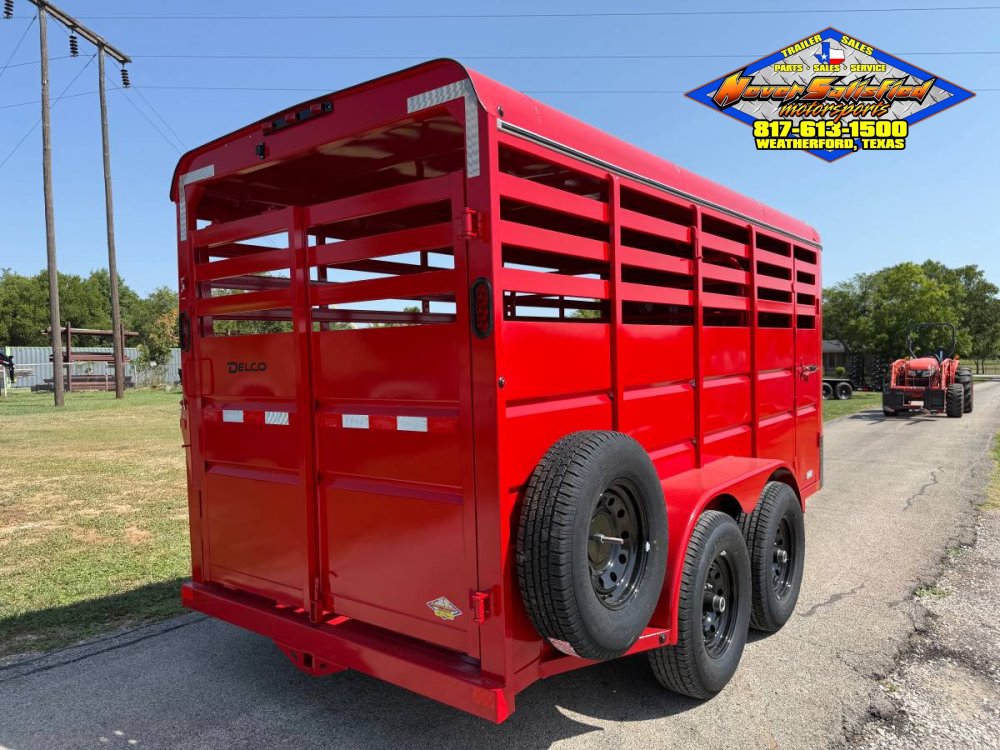2027 DELCO 6' X 16' BUMPER PULL STOCK TRAILER WITH SPARE, RED 12,000 GVWR