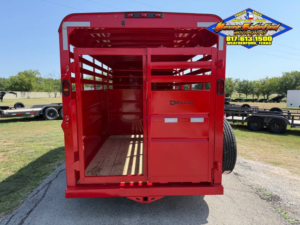 2027 DELCO 6' X 16' BUMPER PULL STOCK TRAILER WITH SPARE, RED 12,000 GVWR