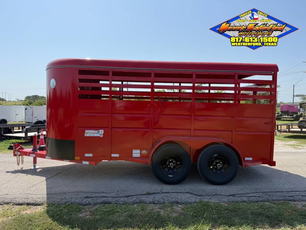 2027 DELCO 6' X 16' BUMPER PULL STOCK TRAILER WITH SPARE, RED 12,000 GVWR
