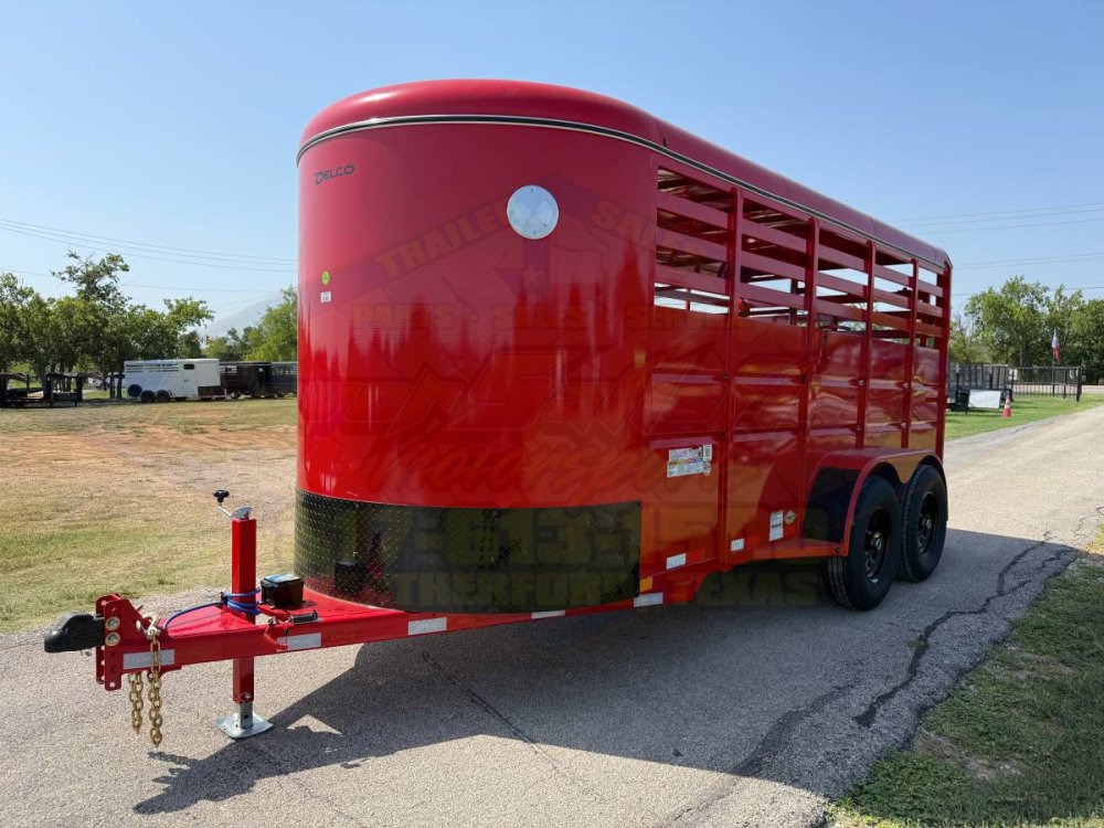 2027 DELCO 6' X 16' BUMPER PULL STOCK TRAILER WITH SPARE, RED 12,000 GVWR