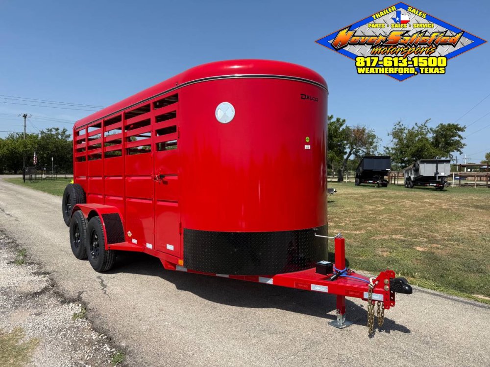 2027 DELCO 6' X 16' BUMPER PULL STOCK TRAILER WITH SPARE, RED 12,000 GVWR