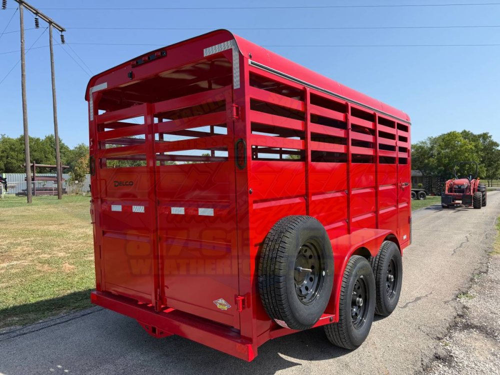 2027 DELCO 6' X 16' BUMPER PULL STOCK TRAILER WITH SPARE, RED 12,000 GVWR