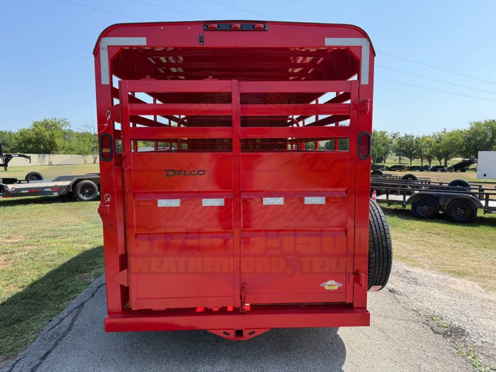 2027 DELCO 6' X 16' BUMPER PULL STOCK TRAILER WITH SPARE, RED 12,000 GVWR