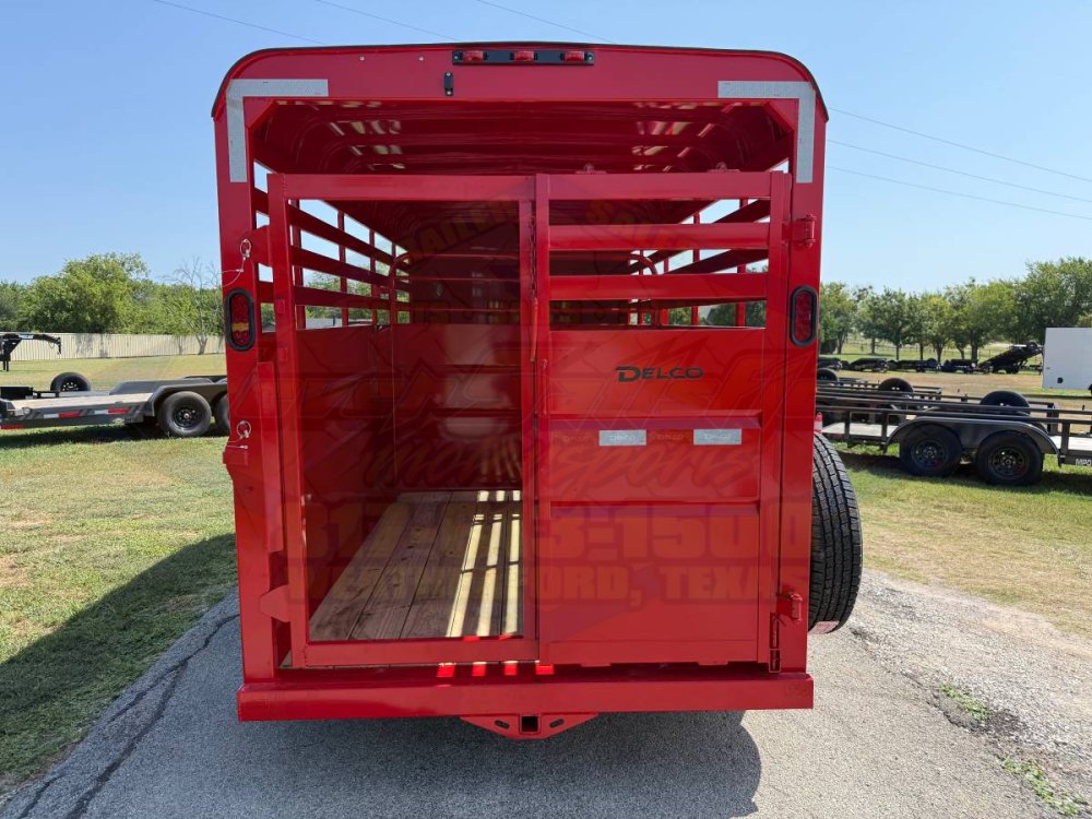 2027 DELCO 6' X 16' BUMPER PULL STOCK TRAILER WITH SPARE, RED 12,000 GVWR