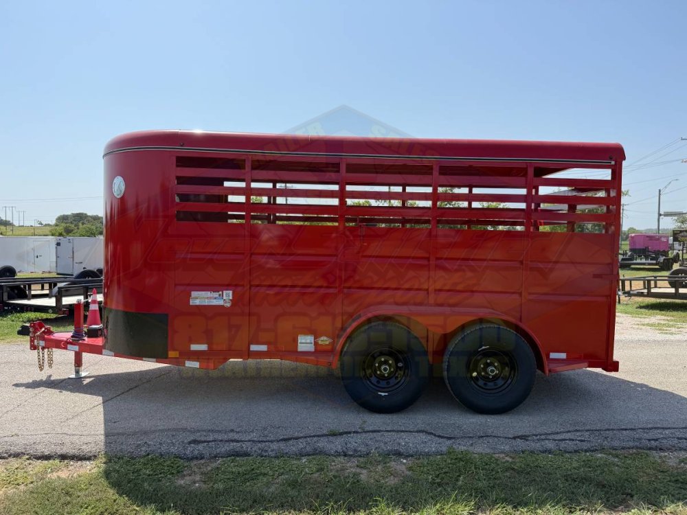 2027 DELCO 6' X 16' BUMPER PULL STOCK TRAILER WITH SPARE, RED 12,000 GVWR