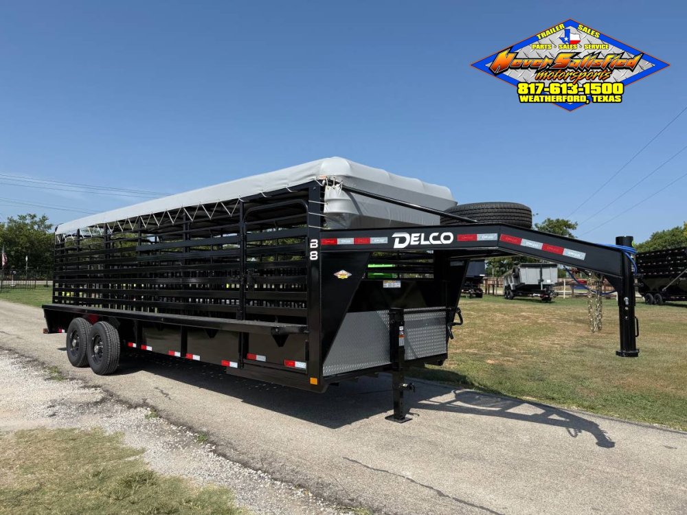 2027 DELCO 6' 8" X 24' BAR TOP GOOSENECK CATTLE STOCK TRAILER, BLACK/GRAY 14,000 GVWR