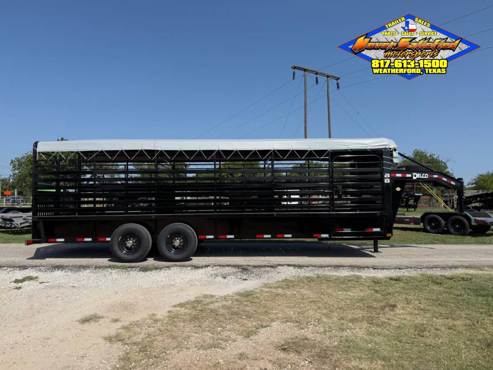 2027 DELCO 6' 8" X 24' BAR TOP GOOSENECK CATTLE STOCK TRAILER, BLACK/GRAY 14,000 GVWR
