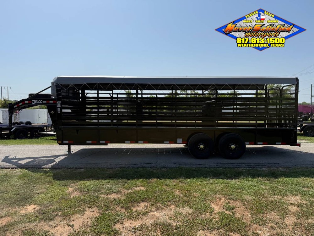 2027 DELCO 6' 8" X 24' BAR TOP GOOSENECK CATTLE STOCK TRAILER, BLACK/GRAY 14,000 GVWR