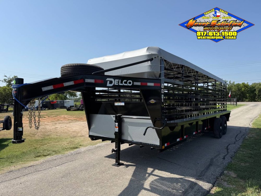 2027 DELCO 6' 8" X 24' BAR TOP GOOSENECK CATTLE STOCK TRAILER, BLACK/GRAY 14,000 GVWR
