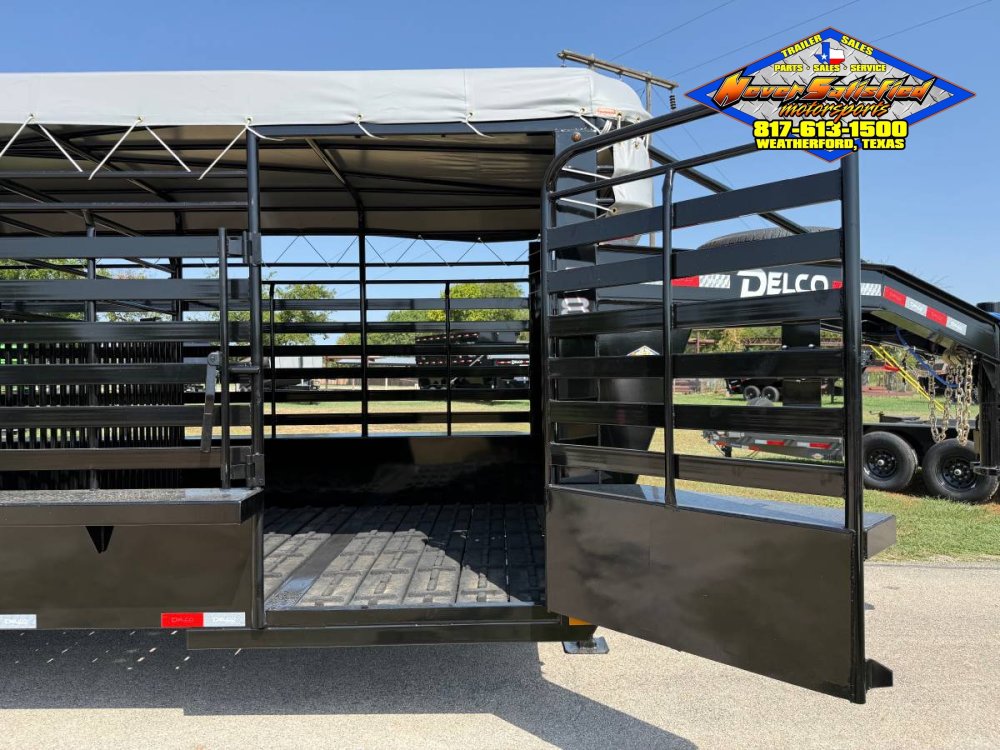 2027 DELCO 6' 8" X 24' BAR TOP GOOSENECK CATTLE STOCK TRAILER, BLACK/GRAY 14,000 GVWR