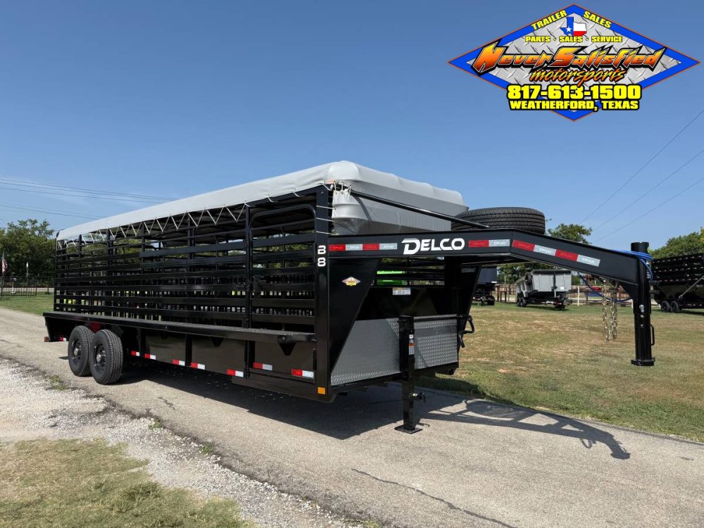 2027 DELCO 6' 8" X 24' BAR TOP GOOSENECK CATTLE STOCK TRAILER, BLACK/GRAY 14,000 GVWR