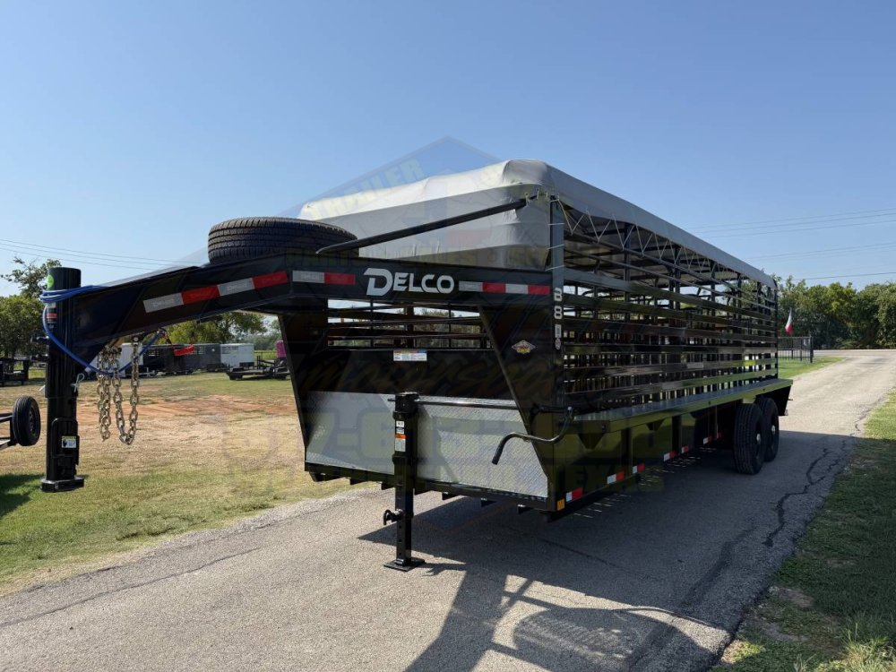 2027 DELCO 6' 8" X 24' BAR TOP GOOSENECK CATTLE STOCK TRAILER, BLACK/GRAY 14,000 GVWR