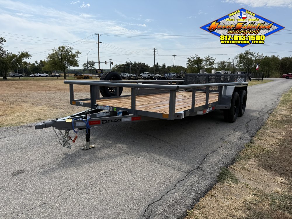 2027 DELCO 83" X 16' TANDEM AXLE UTILITY TRAILER WITH BI-FOLD SPRING ASSISTED RAMP GATE AND SPARE 7K
