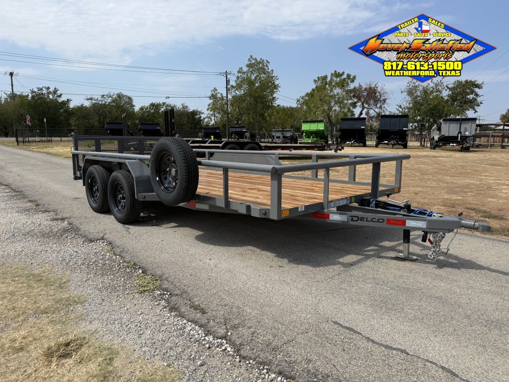 2027 DELCO 83" X 16' TANDEM AXLE UTILITY TRAILER WITH BI-FOLD SPRING ASSISTED RAMP GATE AND SPARE 7K