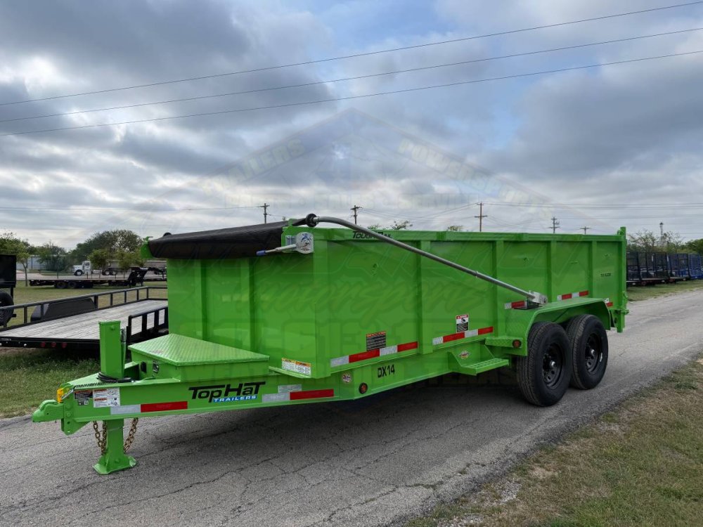 2026 TOP HAT 83" X 16' LOW PROFILE DUMP TRAILER WITH LONG ARM TARP, HYDRAULIC JACK, RAMPS AND SPARE 