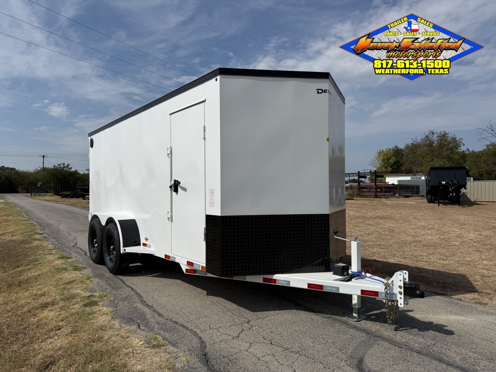 2027 DELCO 6'8" X 16' ALL STEEL CARGO TRAILER WITH SIDE DOOR, RAMP DOOR AND SPARE 12,000 GVWR 8,308#PLC