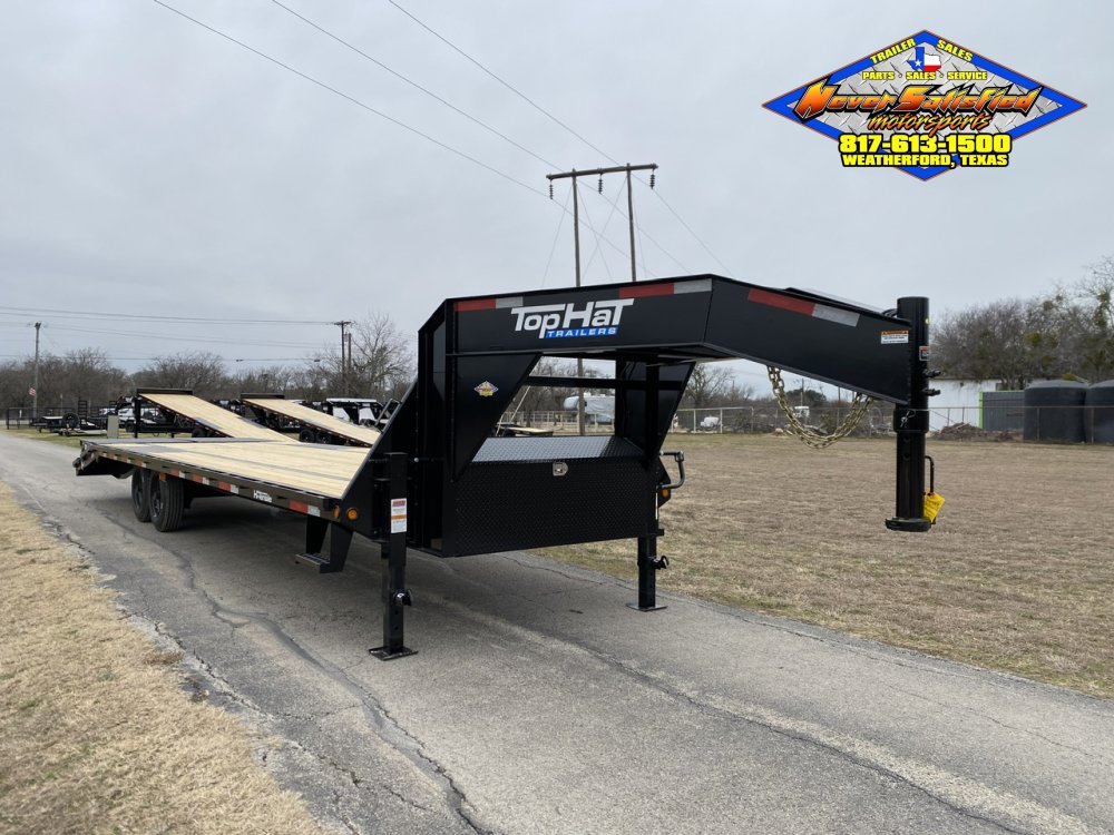 2026 TOP HAT 102" X 25' + 5' GOOSENECK LOW PRO FLATBED WITH JUMBO RAMPS AND SPARE 17.5K-GVWR 10850#P