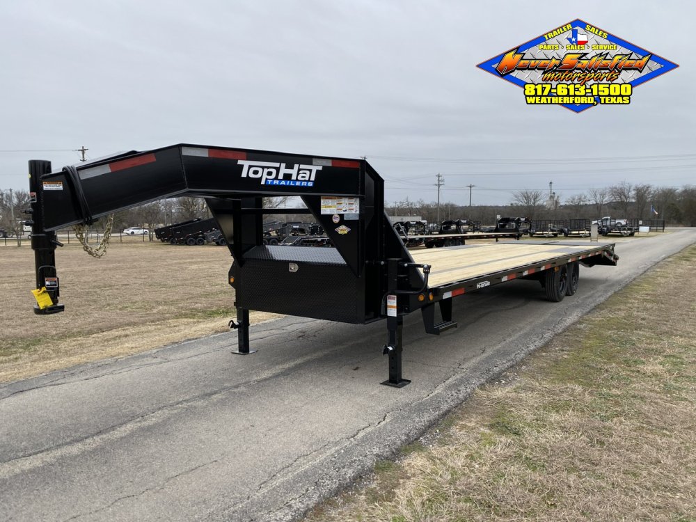 2026 TOP HAT 102" X 25' + 5' GOOSENECK LOW PRO FLATBED WITH JUMBO RAMPS AND SPARE 17.5K-GVWR 10850#P
