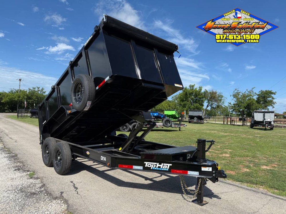 2026 TOP HAT 83" X 14' LOW PROFILE DUMP TRAILER 4' SIDEWALLS WITH TARP, RAMPS AND SPARE 14,000 GVWR