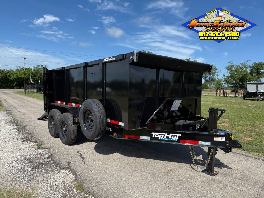 2026 TOP HAT 83" X 14' LOW PROFILE DUMP TRAILER 4' SIDEWALLS WITH TARP, RAMPS AND SPARE 14,000 GVWR