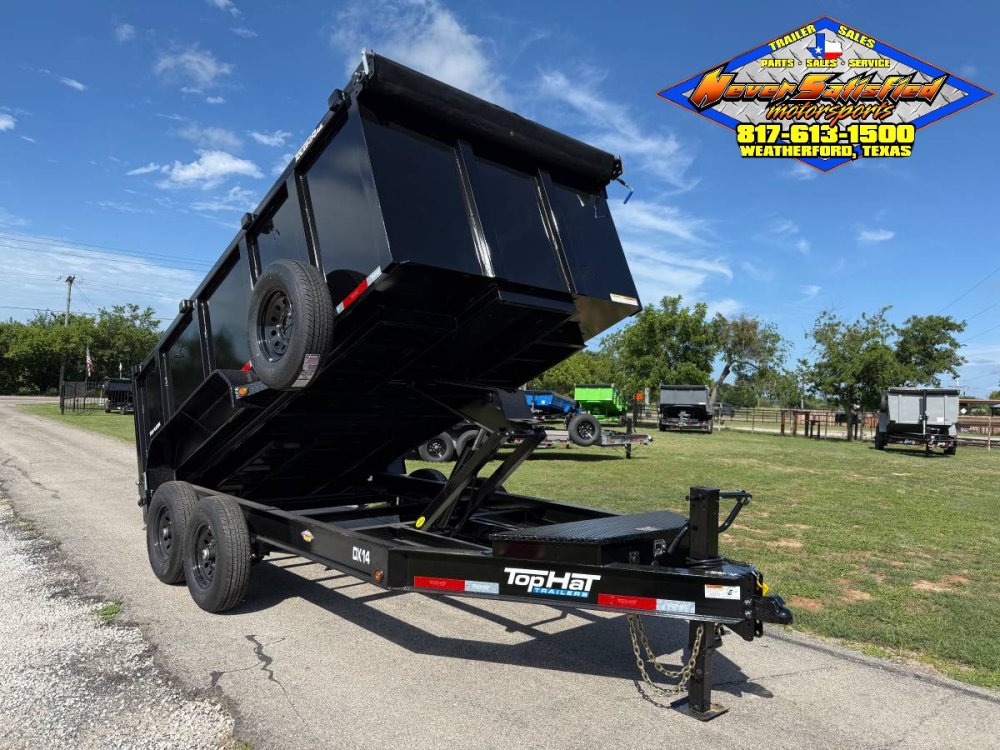 2026 TOP HAT 83" X 14' LOW PROFILE DUMP TRAILER 4' SIDEWALLS WITH TARP, RAMPS AND SPARE 14,000 GVWR
