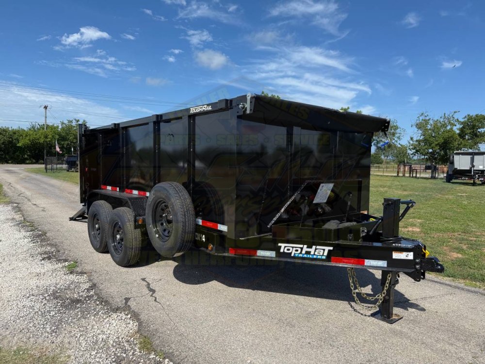 2026 TOP HAT 83" X 14' LOW PROFILE DUMP TRAILER 4' SIDEWALLS WITH TARP, RAMPS AND SPARE 14,000 GVWR