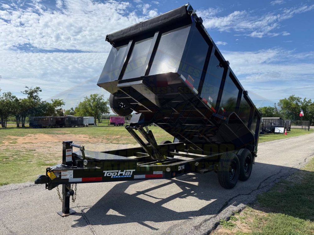 2026 TOP HAT 83" X 14' LOW PROFILE DUMP TRAILER 4' SIDEWALLS WITH TARP, RAMPS AND SPARE 14,000 GVWR