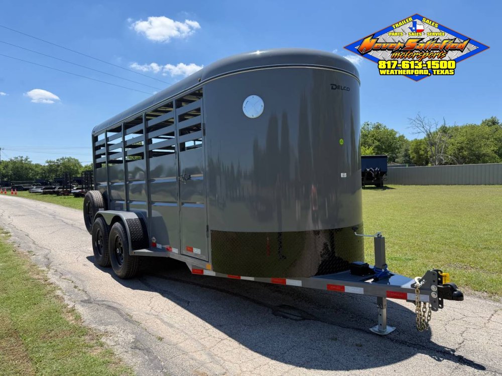 2027 DELCO 6' X 16' BUMPER PULL STOCK TRAILER FIGHTER JET GRAY 12,000 GVWR WITH SPARE