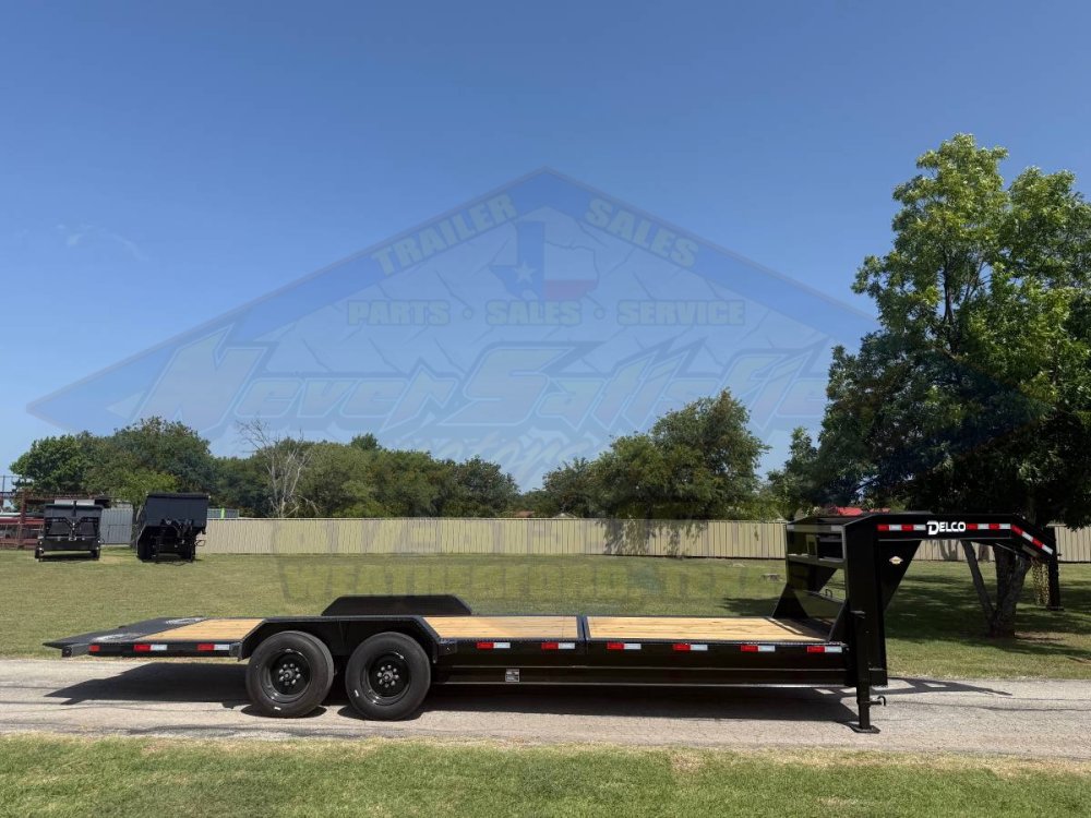 2027 DELCO 102" X 24' GOOSENECK TILT TRAILER DRIVE OVER FENDERS WITH SPARE 16,000#GVWR 9466#PLC