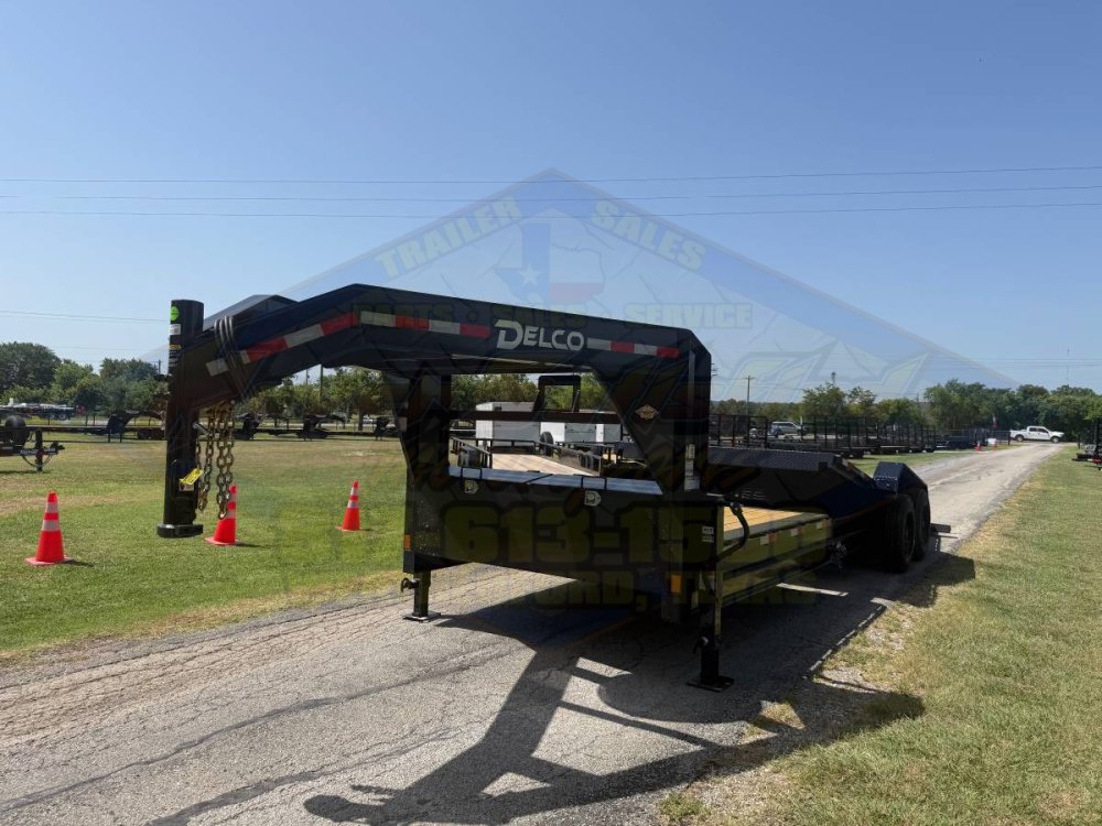 2027 DELCO 102" X 24' GOOSENECK TILT TRAILER DRIVE OVER FENDERS WITH SPARE 16,000#GVWR 9466#PLC