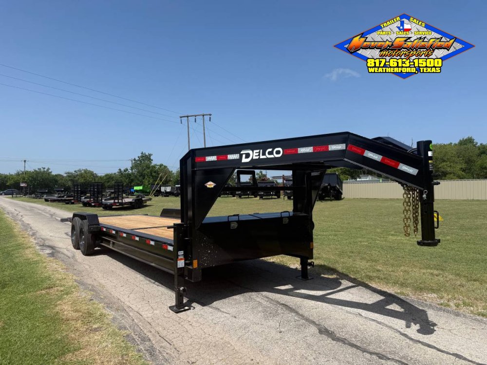 2027 DELCO 102" X 24' GOOSENECK TILT TRAILER DRIVE OVER FENDERS WITH SPARE 16,000#GVWR 9466#PLC