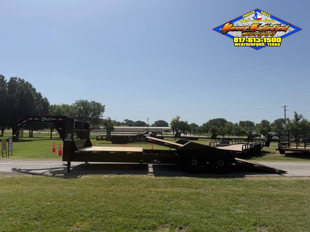 2027 DELCO 102" X 24' GOOSENECK TILT TRAILER DRIVE OVER FENDERS WITH SPARE 16,000#GVWR 9466#PLC
