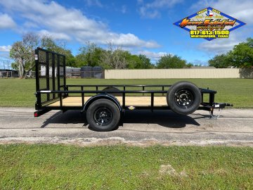 2027 TOP HAT 77" X 12' SINGLE AXLE PIPE TOP UTILITY TRAILER W/ 4' SPRING ASSIST RAMP GATE, SPARE 2,9
