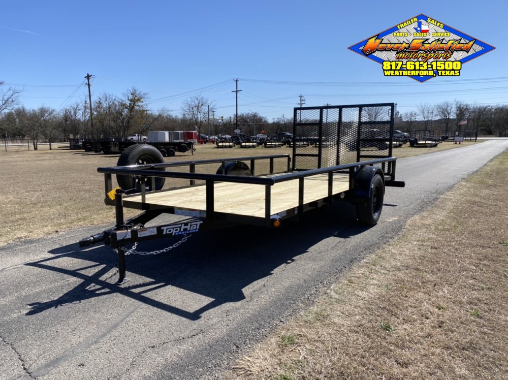 2027 TOP HAT 77" X 14' SINGLE AXLE PIPE TOP UTILITY TRAILER W/ 4' SPRING ASSIST RAMP GATE, SPARE 2,9