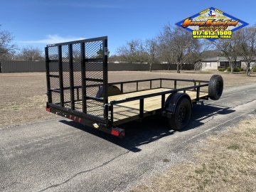 2027 TOP HAT 77" X 14' SINGLE AXLE PIPE TOP UTILITY TRAILER W/ 4' SPRING ASSIST RAMP GATE, SPARE 2,9