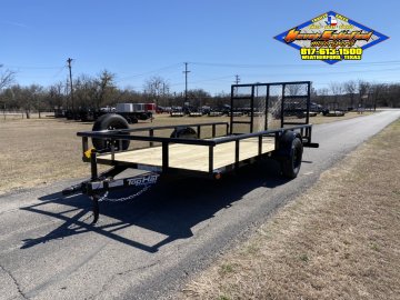 2027 TOP HAT 77" X 14' SINGLE AXLE PIPE TOP UTILITY TRAILER W/ 4' SPRING ASSIST RAMP GATE, SPARE 2,9