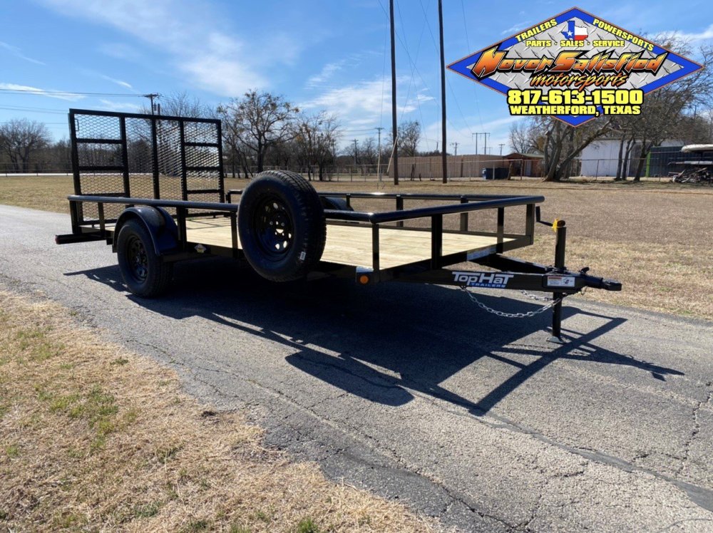2027 TOP HAT 77" X 14' SINGLE AXLE PIPE TOP UTILITY TRAILER W/ 4' SPRING ASSIST RAMP GATE, SPARE 2,9
