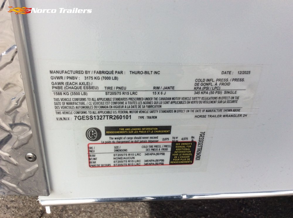 2026 Thuro-bilt 6' 7" x 13' WRANGLER 2H Horse trailer