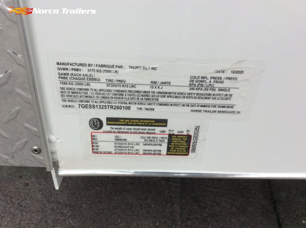 2026 Thuro-bilt 6' 8" x 13' 2 Horse Renegade Horse trailer