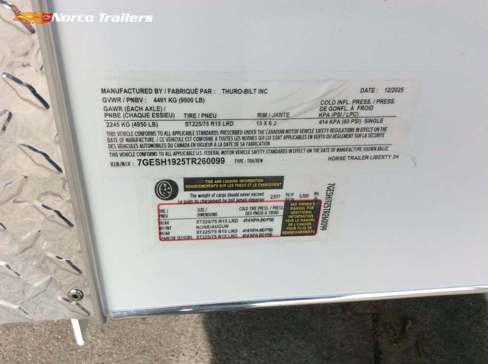 2026 Thuro-bilt 6' 8" x 19' Liberty 3H Horse trailer